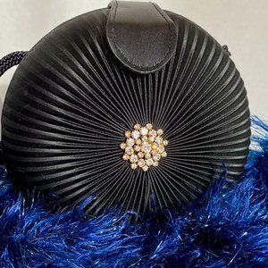 Vintage Magid Black Satin Clamshell Evening bag